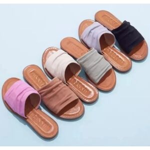 MUSSE AND CLOUD"LOLA"NUBUCK LEATHER RUCHED SLIP ON SANDAL SIZE US 6-6.5